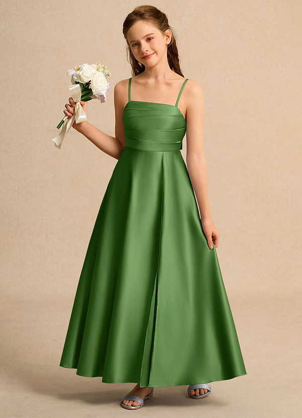 Azazie Pebbles Girls Formal Sukienki dla Dziewczynki Sypiącej Kwiaty Litera A Plisowana Matowy satynowy Długość kostki Sukienka image1