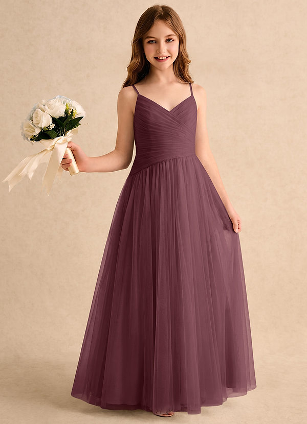 Azazie Poppy Girls Formal Sukienki dla Dziewczynki Sypiącej Kwiaty Litera A Plisowana Tiul Do podłogi Sukienka image1