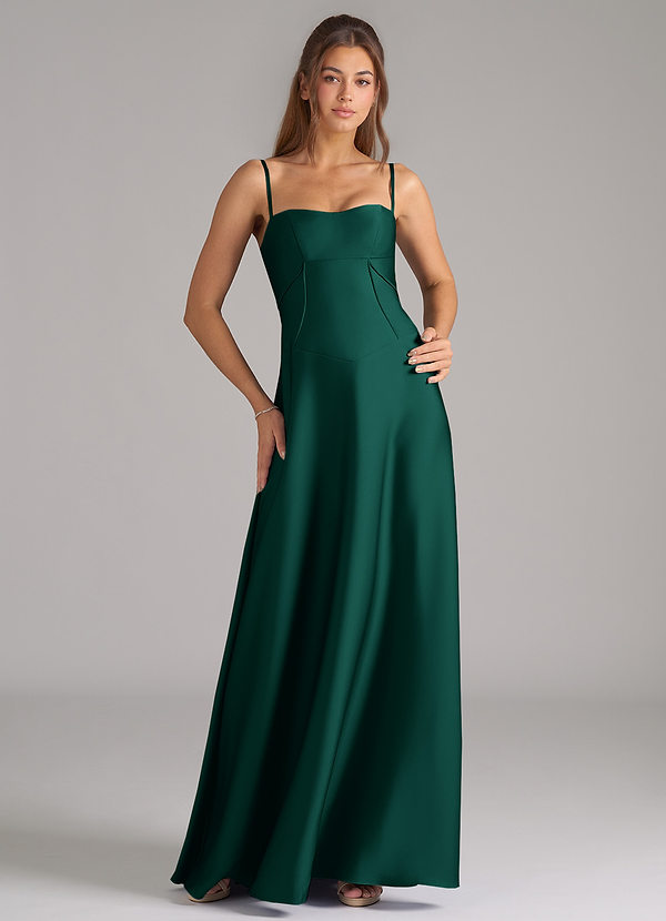 Azazie Valentine Bridesmaid Dresses Emerald A-Line Corset Stretch Satin Dress image1