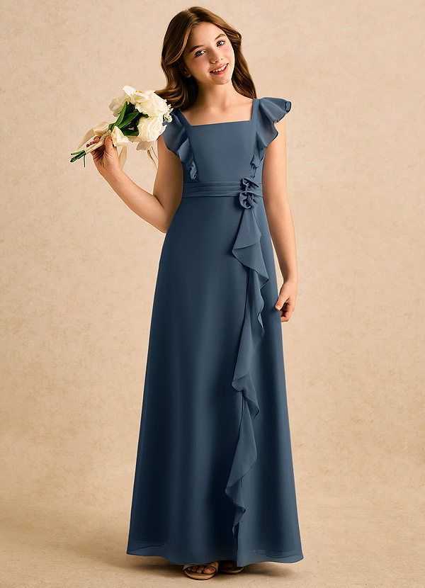 Azazie Soso Girls Formal Blomsterpigekjoler A-Line Plisseret Chiffon Gulv-længde Kjole image1