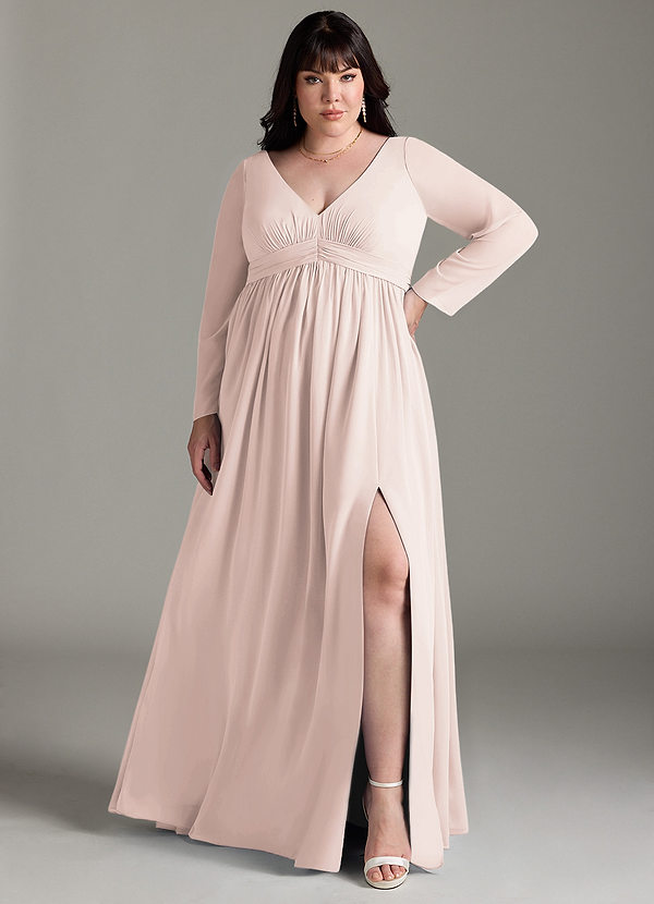 Azazie Teton Vestidos de dama de honor de maternidad Vestido de Corte En A Manga larga Hasta el suelo Gasa image1