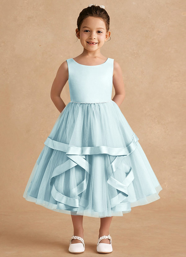 Azazie Posy Blumenkinder Kleider A-Linie Mit Perlen Tüll Kleid Seegrün image1
