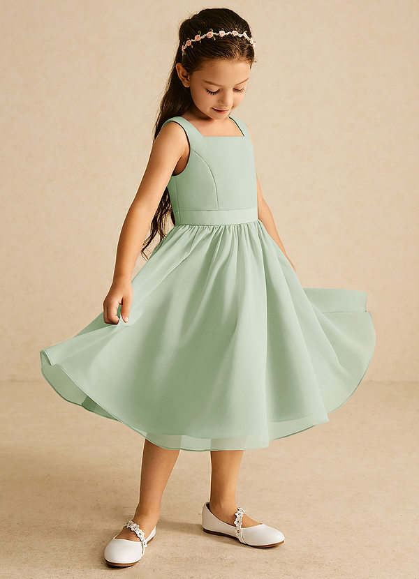 Azazie Ari Flower Girl Dresses Dusty Sage A-Line Sleeveless Chiffon Dress image1