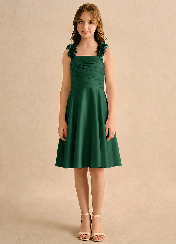 Azazie Resa Girls Formal Sukienki dla dziewczynek sypiących kwiaty Linia A Pofałdowany Matowy satynowy Długość do kolan Sukienka image1