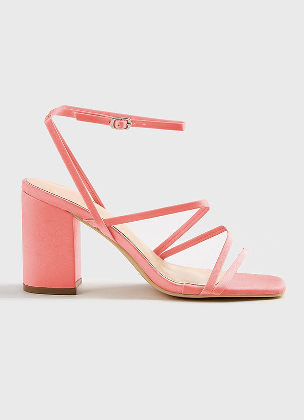 front Matching Color Matte Satin Ankle Strap Block Heel Sandals