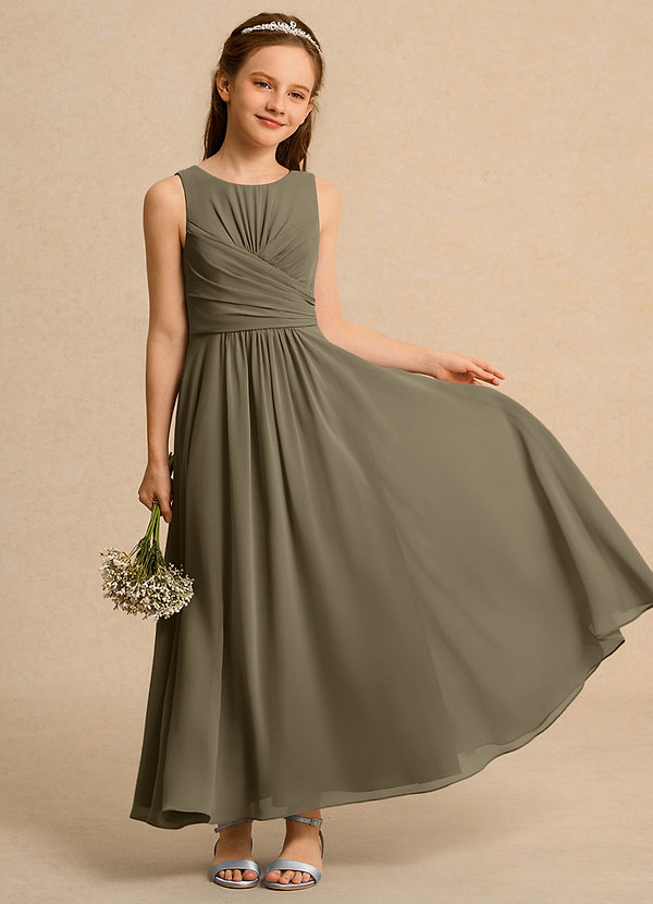 Azazie Ducky Girls Formal Abiti da Ragazza di Fiori Abito A-Line in Chiffon Plissettato Willow Green image1