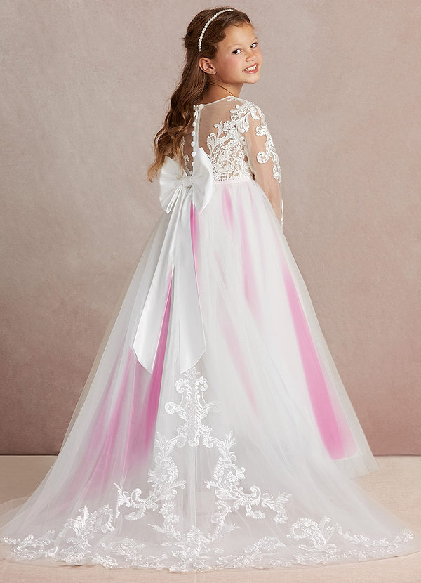 Azazie Elodie Flower Girl Dresses Vestido Marfim Fúcsia de Renda de Vestido de baile image1