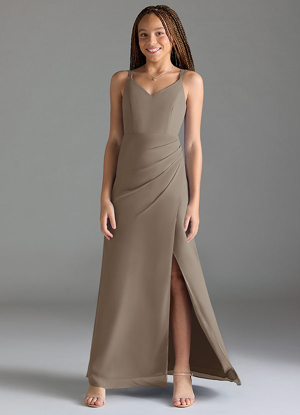 Azazie Leo Junior Taupe Mermaid Pleated Chiffon Dress image1