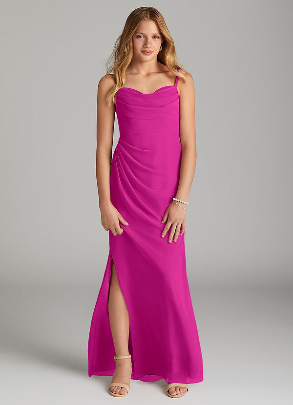 Azazie Mai Junior Fuchsia Sheath Pleated Chiffon Dress image1