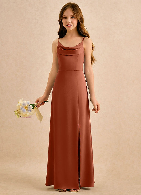 Azazie Shira Girls Formal Flower Girl Dresses Cedar Rose A-Line Pleated Stretch Satin Dress image1