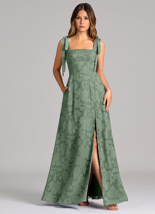 Azazie Debra Bridesmaid Dresses Matcha A-Line with Pockets Floral Burnout Dress image1