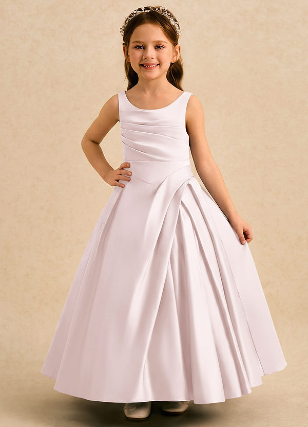 Azazie Audrey Vestidos de arras Vestido Rosa Rubor de Satin Mate de Corte en A con Plisado image1