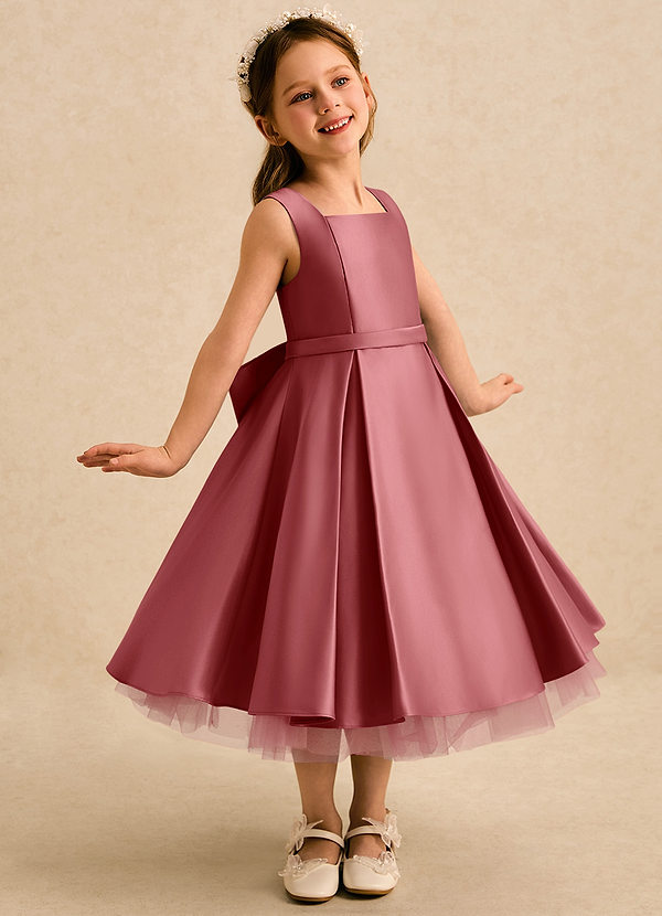 Azazie Josie Flower Girl Dresses Antique Rose A-Line Pleated Matte Satin Dress image1