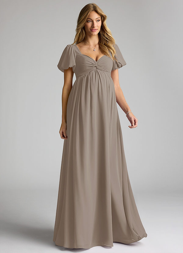Azazie Madisynn Maternity Bridesmaid Dresses Bow Chiffon Floor-Length Dress image1