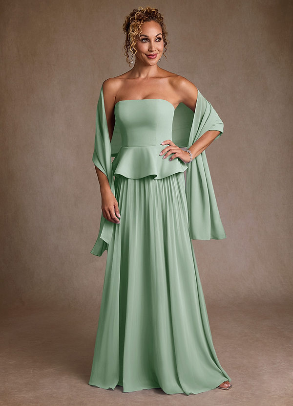 Azazie Josabeth Robe Mère de la Mariée & du Marié Robe Trapèze en Mousseline de soie Plissée Agave image1