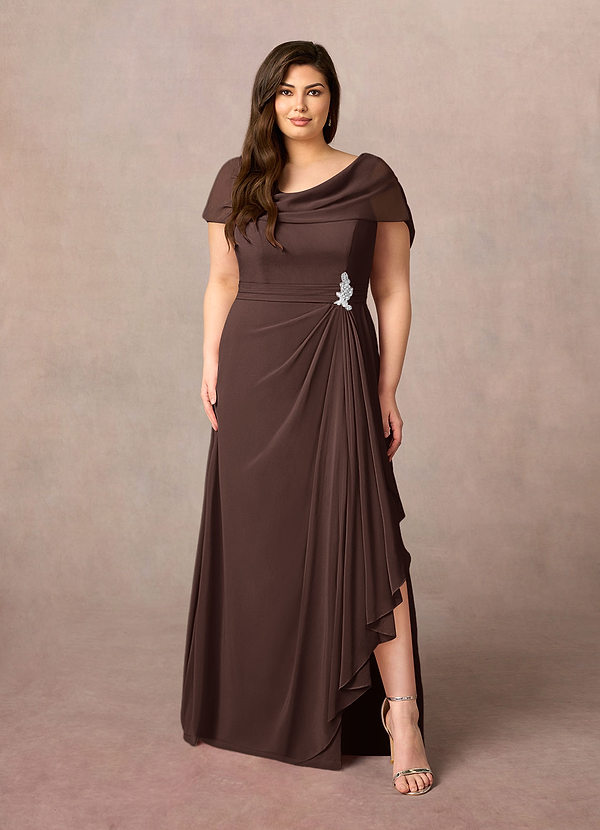 Azazie Mary Mother of the Brides Dresses Ganache A-Line Side Slit Chiffon Dress image1