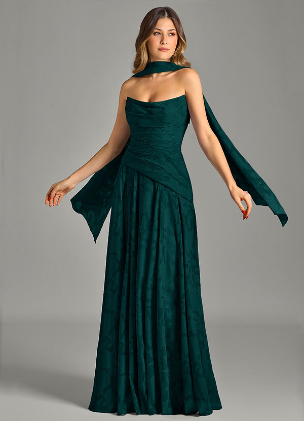Azazie Gabriela Bridesmaid Dresses Pine A-Line Strapless Floral Burnout Dress image1