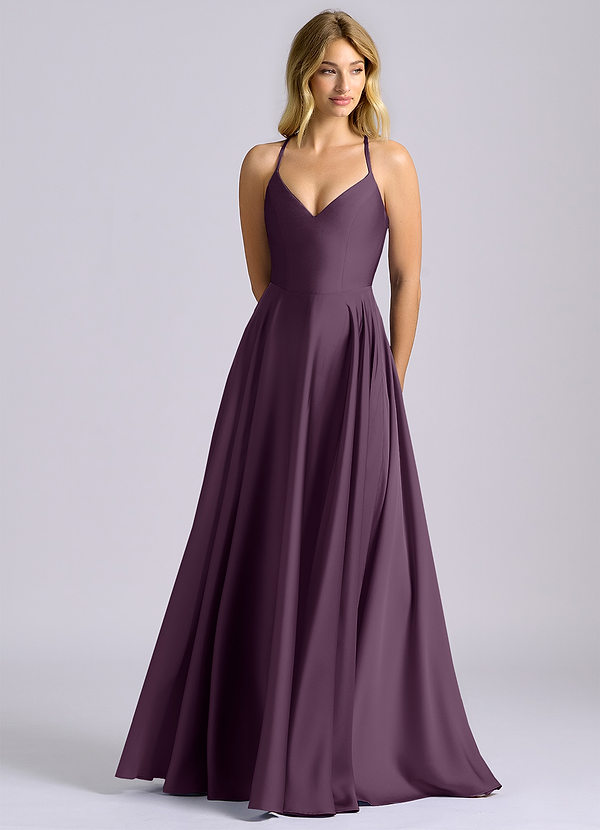 Azazie Truce Bridesmaid Dresses Plum A-Line Stretch Satin Dress image1