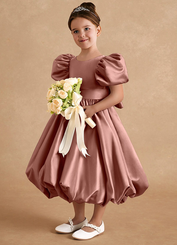 Azazie Jellybean Blumenkinder Kleider Ballkleid Gestreift Matte Satin Kleid Zedernrose image1
