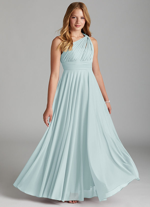 Azazie Charlize Junior A-Linie Gittergewebe Kleid Nebel image1