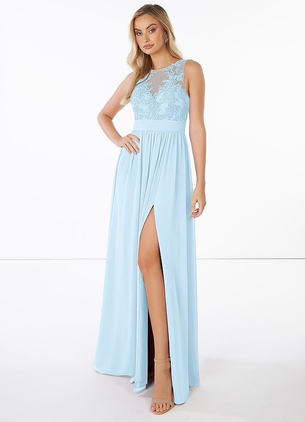 Azazie Mea Bridesmaid Dresses A-Line Lace Chiffon Floor-Length Dress image1