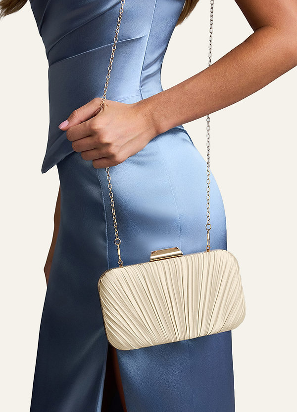 front Matching Color Satin Pleated Clutch Bag