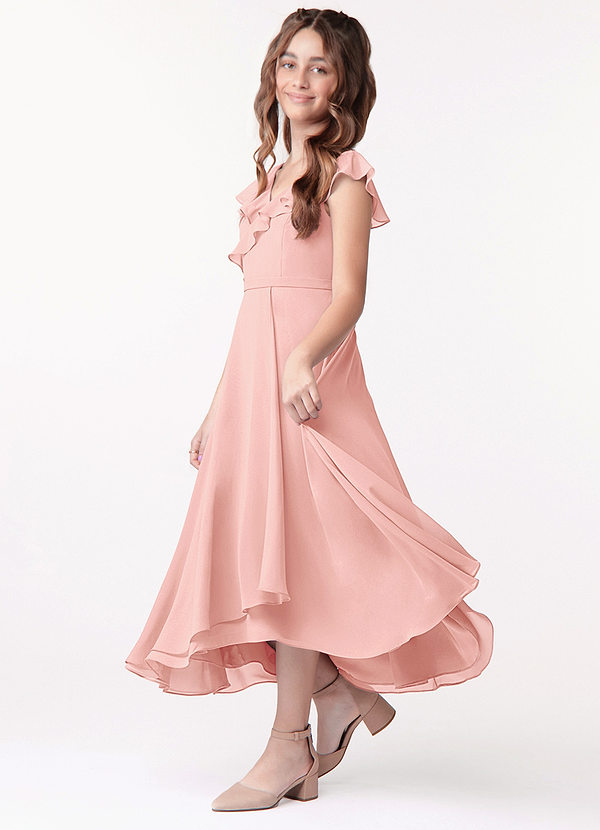 Azazie Posie Junior A-Linie Gestreift Chiffon Kleid Rosettenrosa image1