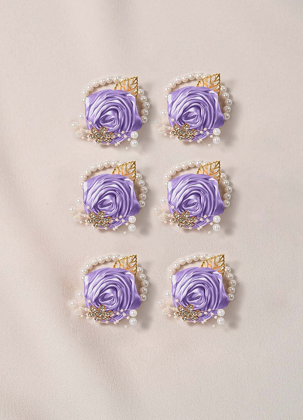 front 6PC Matching Color Bridesmaids Wrist Corsage with Pearl Bracelet