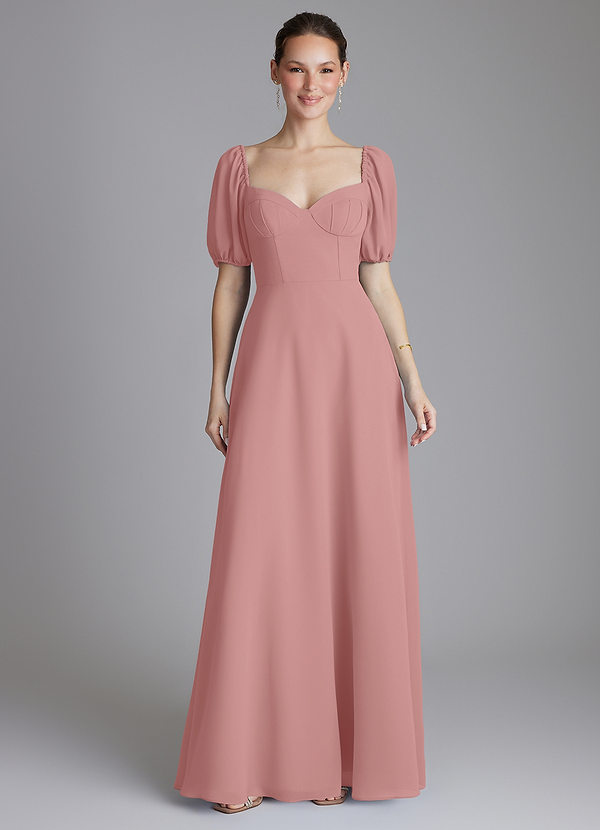 Azazie Fatima Bridesmaid Dresses Dusty Rose A-Line with Pockets Chiffon Dress image1