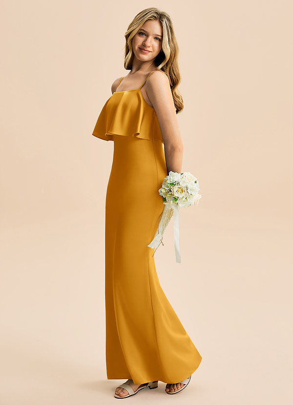 Azazie Galene Junior Havfrue Stræk satin Gulv-længde Junior brudepige Kjole image1