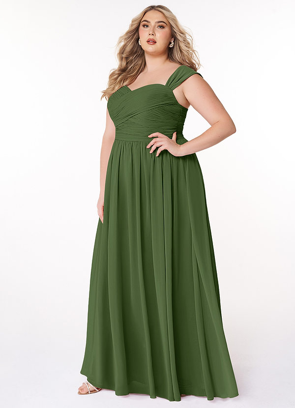 Azazie Zapheira Bridesmaid Dresses Olive A-Line Ruched Chiffon Dress image1