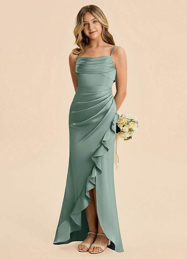 Mia Junior Silver Sage Mermaid Pleated Stretch Satin Dress image1