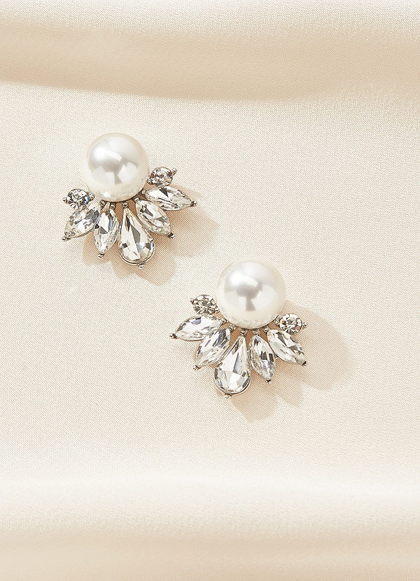 front Pearl and Crystal Sunburst Earrings