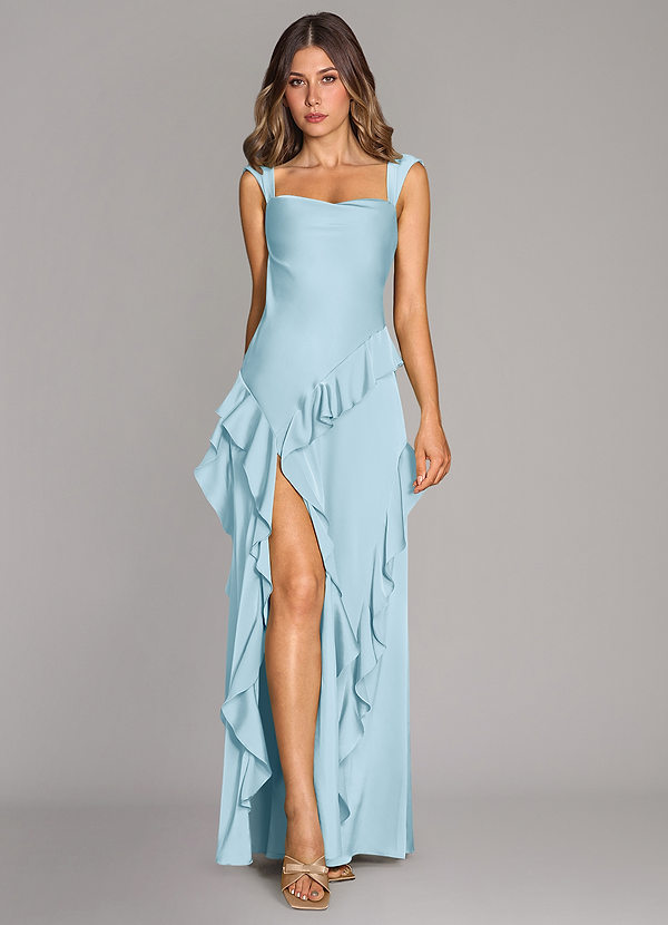 Azazie Sloane Bridesmaid Dresses Sky Blue A-Line Sweetheart Neckline Stretch Satin Dress image1