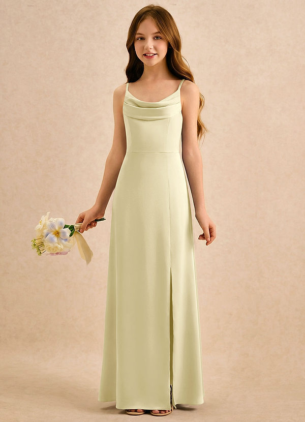 Azazie Shira Girls Formal Flower Girl Dresses Lemon Sorbet A-Line Pleated Stretch Satin Dress image1