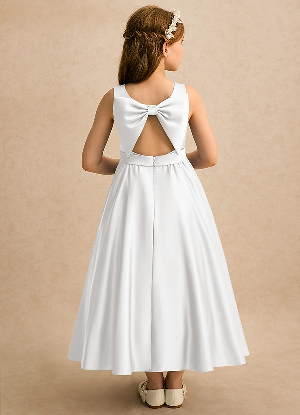 Azazie Karlie Flower Girl Dresses White A-Line Pleated Matte Satin Dress image1