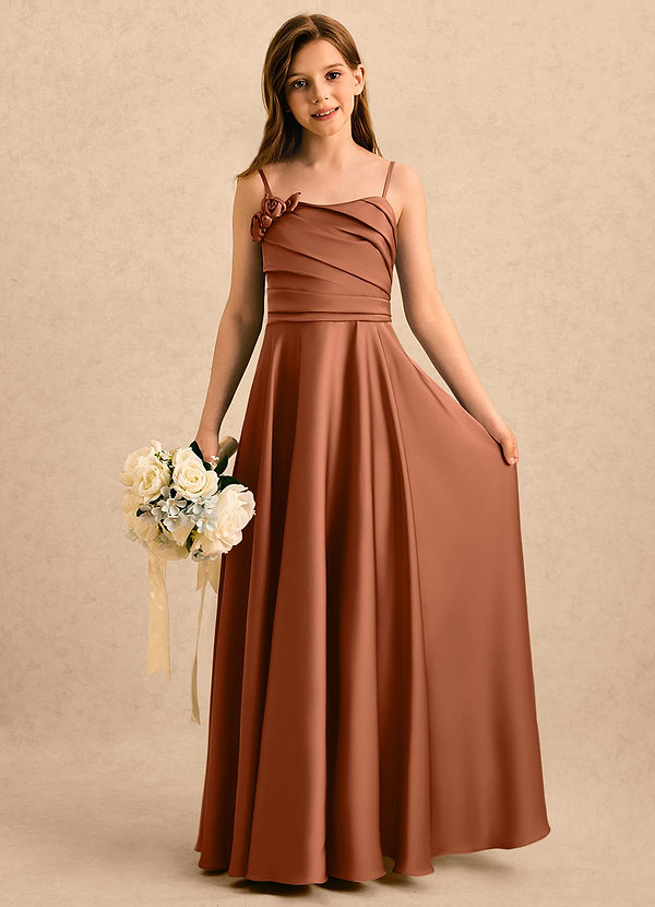Azazie Gracie Girls Formal Sukienki dla dziewczynek sypiących kwiaty Linia A Dekolt w kształcie serca Satyna elastyczna Długość podłogi Sukienka image1