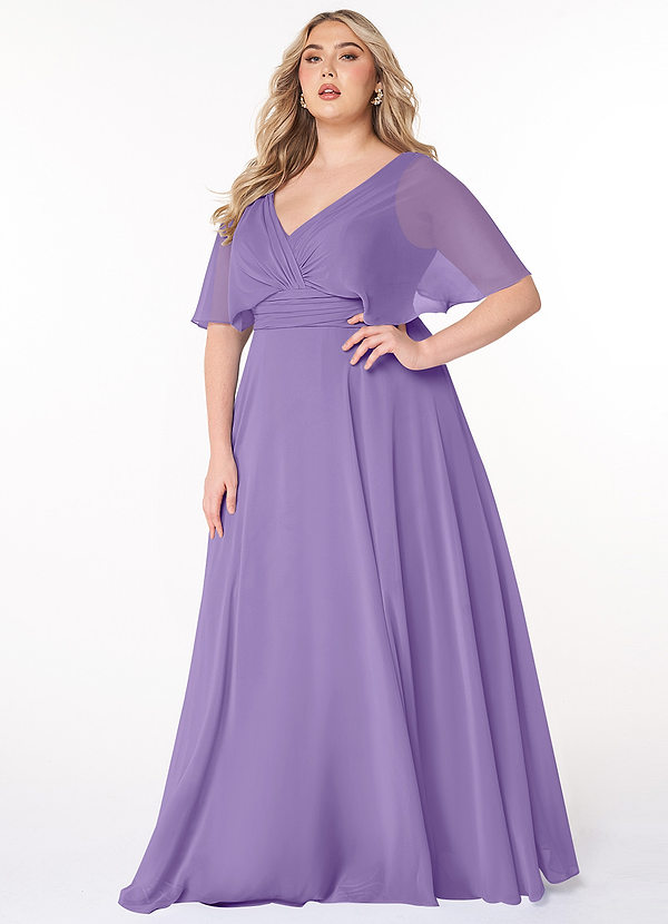 Azazie Pamela Bridesmaid Dresses Tahiti A-Line V-Neck Pleated Chiffon Dress image1