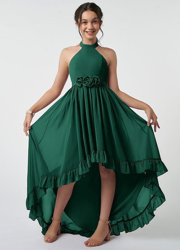 Azazie Hermione Junior Emerald A-Line Chiffon Dress image1
