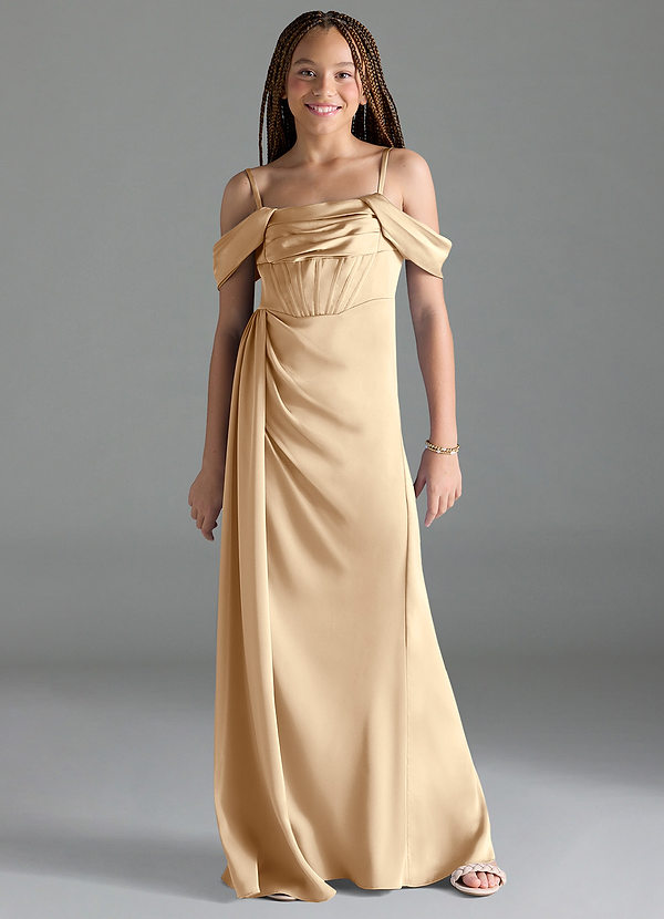 Azazie Amyra Junior Vestido de Champán de Satén Elástico de Recto con Vestidos sin tirantes image1