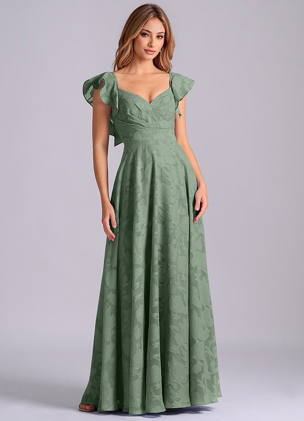 Azazie Leilani Brautjungfernkleider A-Linie Herzausschnitt Blumen-Burnout Kleid Matcha image1