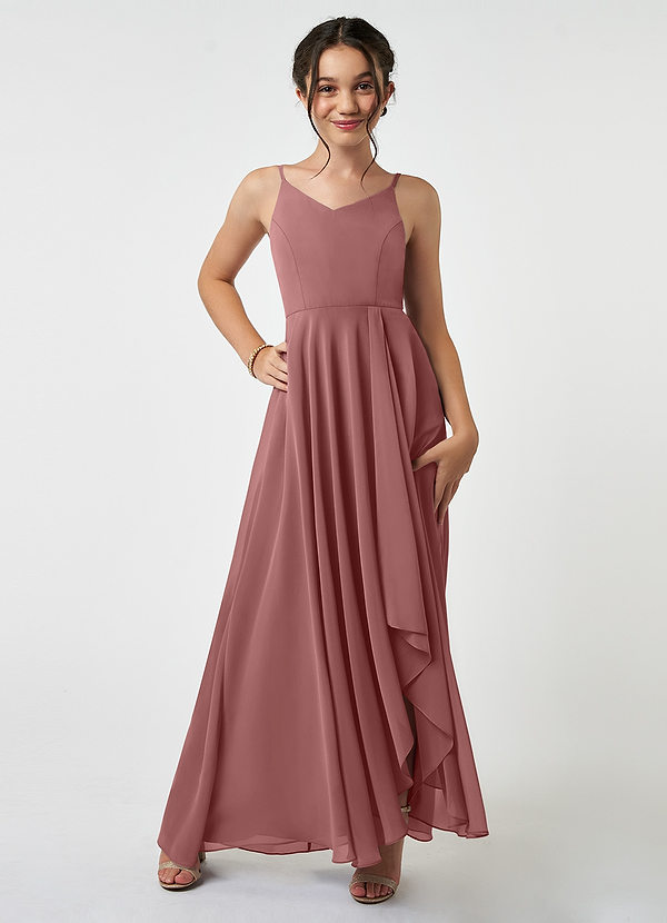 Azazie Collette Junior Desert Rose A-Line Ruched Chiffon Dress image1