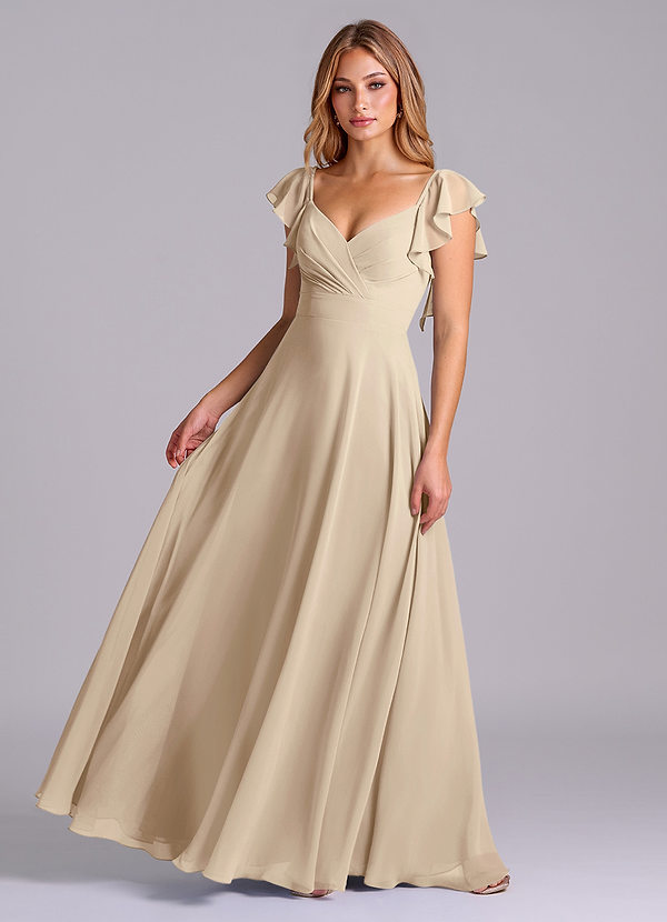 Azazie Leilani Bridesmaid Dresses Champagne A-Line Pleated Chiffon Dress image1