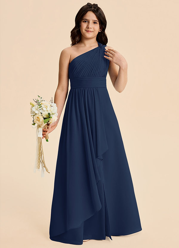 Azazie Skye Junior Vestido de Azul Marino Oscuro de Gasa de Corte en A con Plisado image1