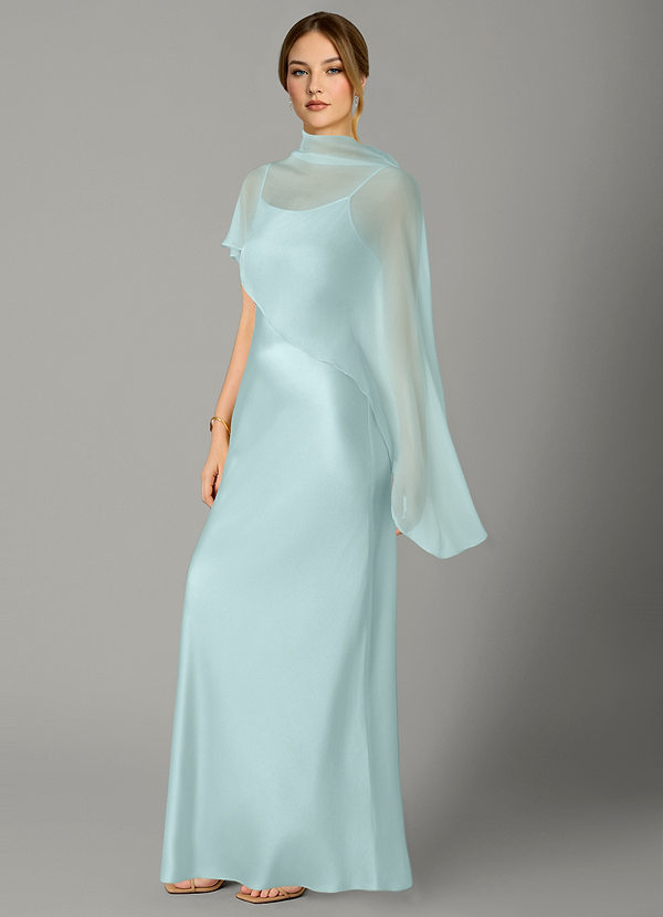 Azazie Jaleesa Bruidsmeisjes Jurken Jurk van Stretch Satijn met A-Lijn Hoge Kraag Zeeglas image1