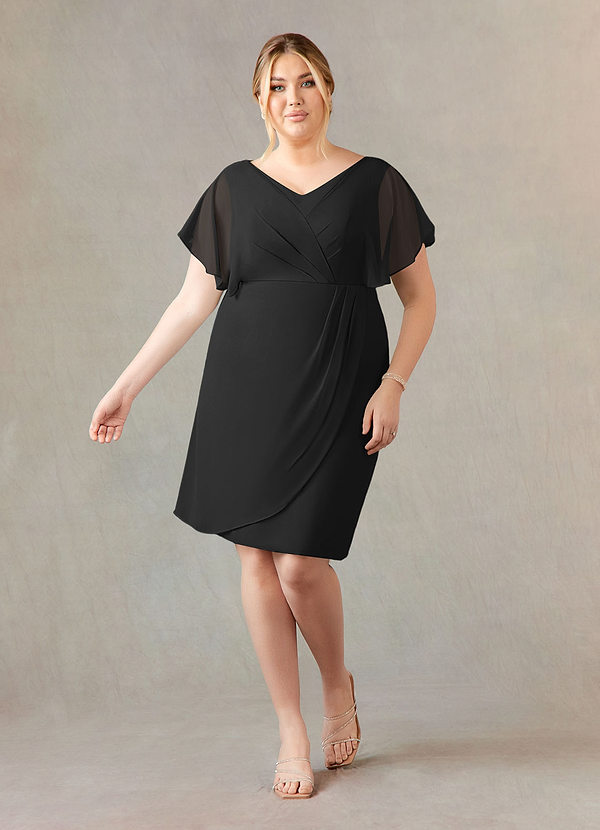 Azazie Julia Mother of the Brides Dresses Black Sheath V-Neck Pleated Chiffon Dress image1