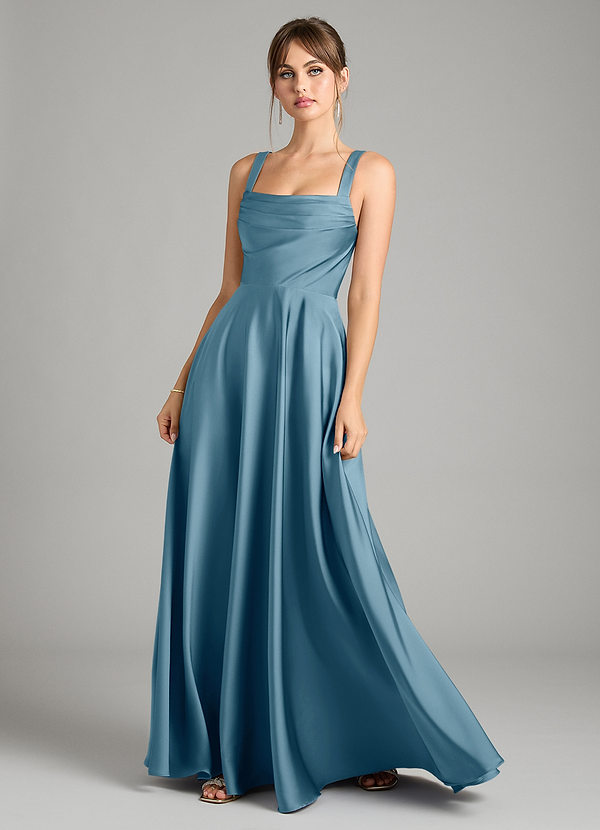 Azazie Shaude Bridesmaid Dresses Bermuda A-Line Pleated Stretch Satin Dress image1