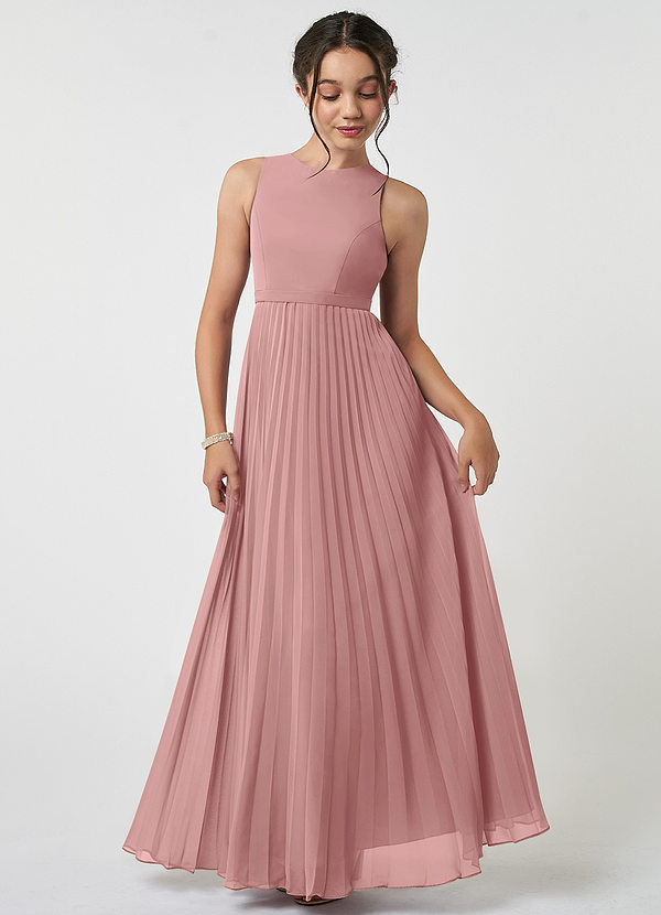 Azazie Lindie Junior A-Linie Plissee Chiffon Kleid Altrosa image1