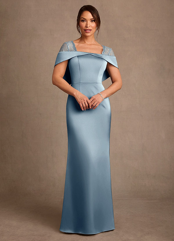 Azazie Henrieta Mother of the Brides Dresses Dusty Blue Sheath Lace Stretch Satin Dress image1