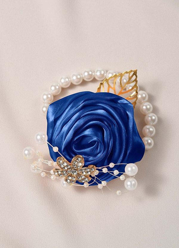 front Matching Color Bridesmaids Wrist Corsage with Pearl Bracelet